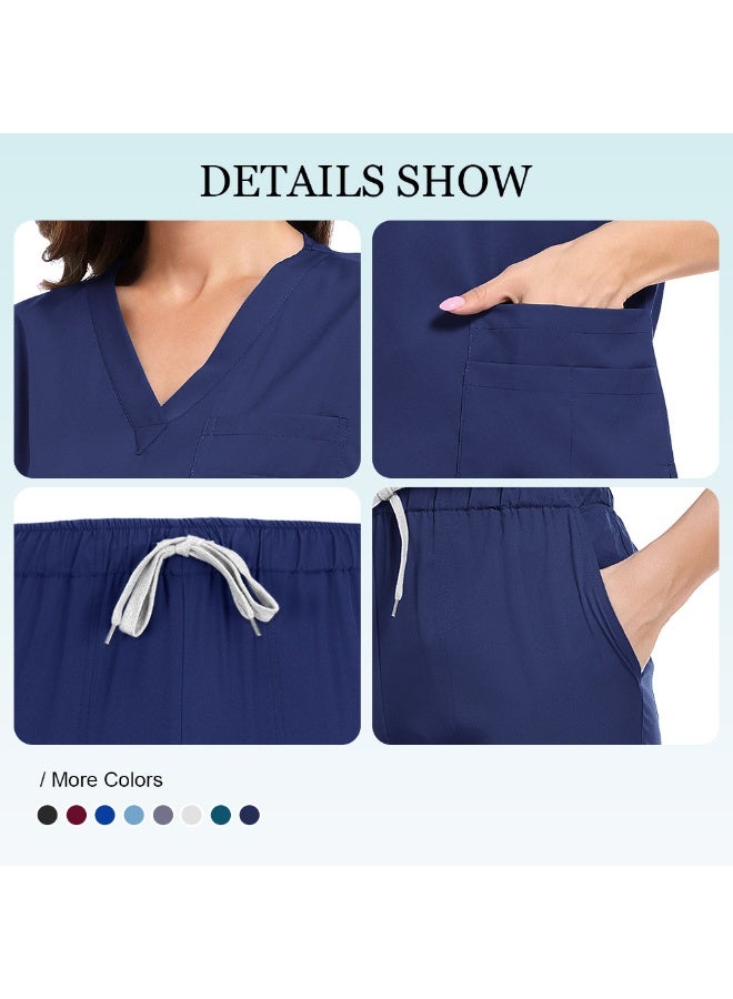 Loquat Womens Men Medical Scrubs Set Medical Uniform Set Royal Blue - Image 3