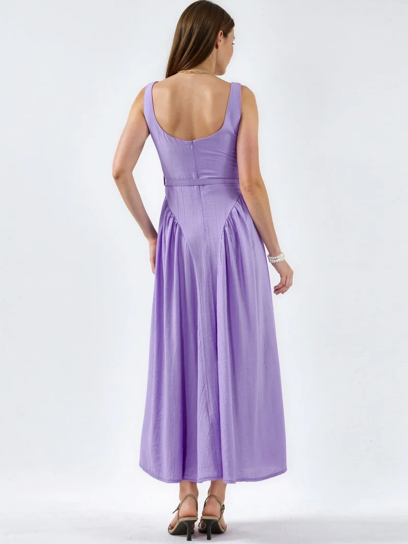 بوسيم BUSEM Square Collar Belted Midi Dress