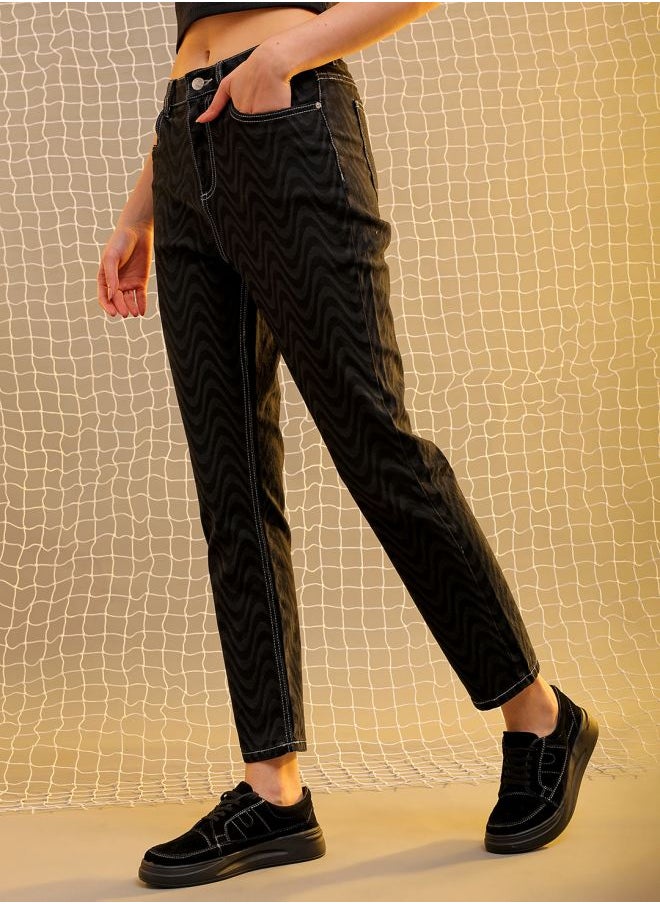 Freehand Women Straight Fit Laser Print High-Rise Jeans  - Image 4