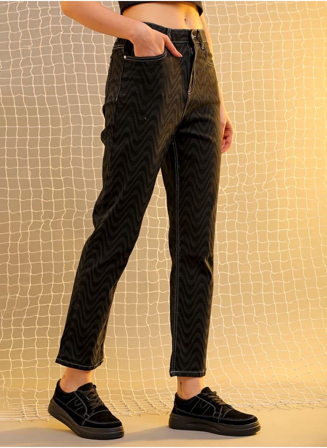 Freehand Women Straight Fit Laser Print High-Rise Jeans  - Image 3