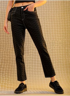 Freehand Women Straight Fit Laser Print High-Rise Jeans  - Image 1