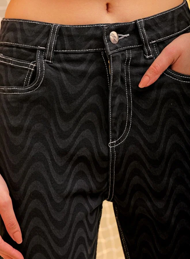 Freehand Women Straight Fit Laser Print High-Rise Jeans