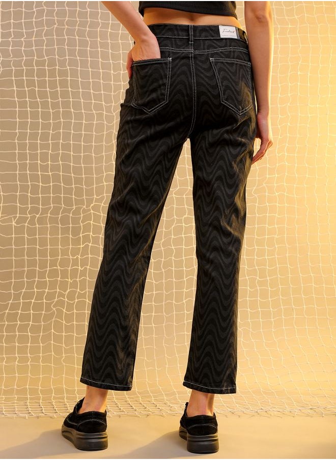 Freehand Women Straight Fit Laser Print High-Rise Jeans  - Image 2
