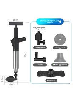 Generic Stainless Steel Toilet Plunger High-Pressure Drain Unblocker Black English packaging 
