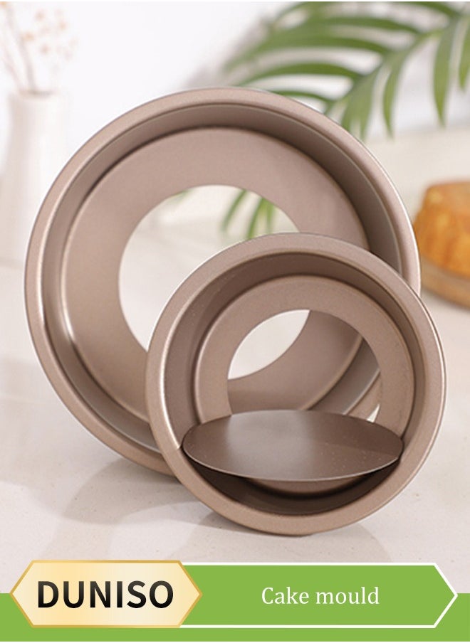DUNISO 2 Pieces of Circular cake molds, carbon steel baking mold，baking tray, detachable bottom,curled edge design，suitable for making baked cake cheesepudding  - Image 1