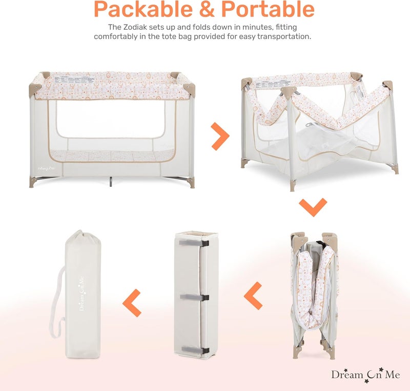 Dream On Me Zodiak Portable Playard with Carry Bag & Shoulder Strap - Beige - Image 4