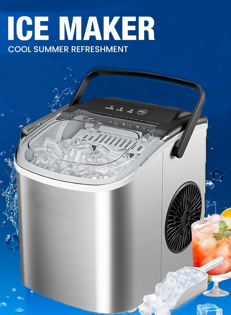 Yoawllty Household Ice Maker Countertop with Handle, Ice Maker Machine 25 Pounds/24H, 9 Ice Cubes in 6 Mins, Compact & Portable Ice Machine for Home, Kitchen, Office, Bar, Party(Grey) - Image 1