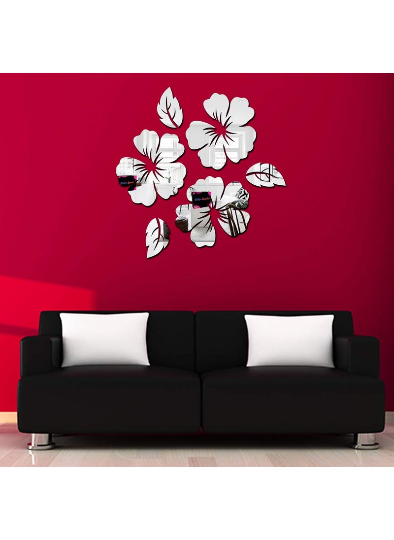 Bikri Kendra Bikri Kendra Ind Flower and Leaf Silver Mirror Stickers for Wall Acrylic Mirror Wall Decor Sticker Wall Mirror Stickers Acrylic Stickers Wall Stickers for Hall Room Bed Room  - Image 4