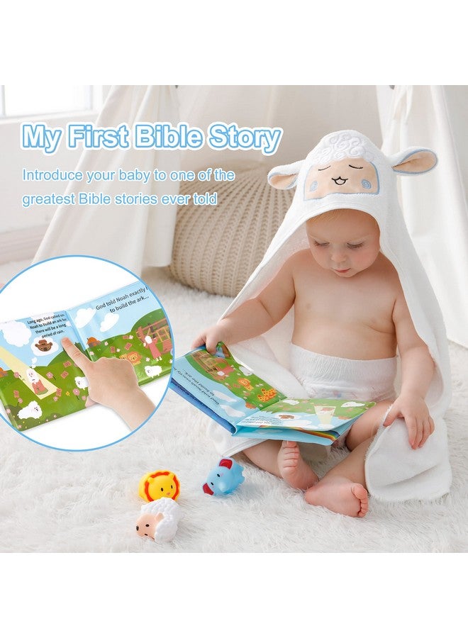 MyMateZoe My First Noahs Ark 7 pcs Baptism Gift Set, Dedication, Christening and Baptism Gifts for Boys and Newborn Baby, Includes Washcloth and Hooded Towel, Baby Bath Book, 3 Bath Toys and Gift Bag - Image 4