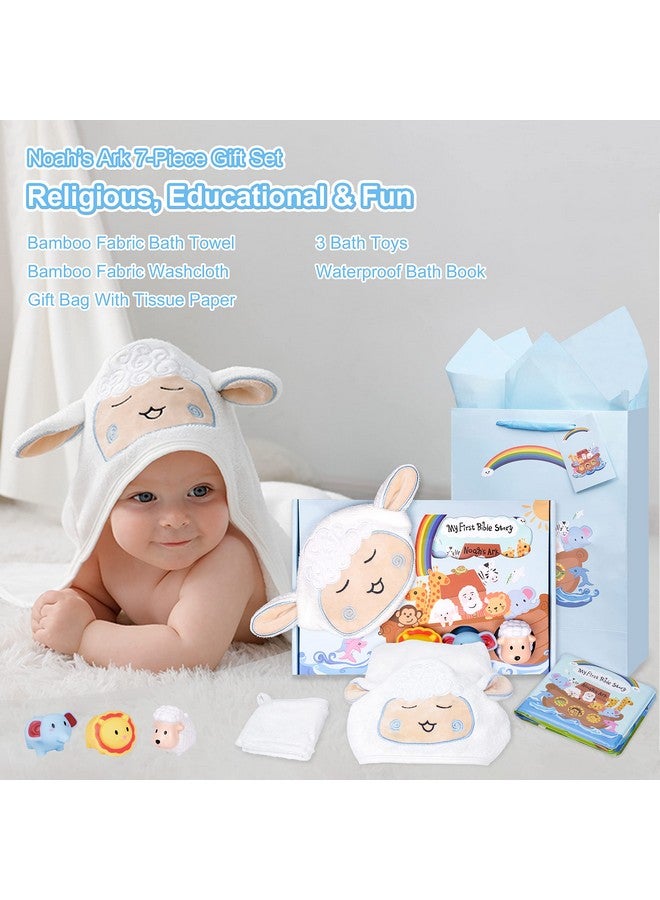MyMateZoe My First Noahs Ark 7 pcs Baptism Gift Set, Dedication, Christening and Baptism Gifts for Boys and Newborn Baby, Includes Washcloth and Hooded Towel, Baby Bath Book, 3 Bath Toys and Gift Bag - Image 2