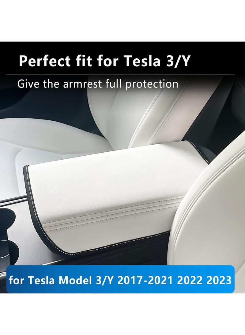 Generic Tesla Model 3  Y Leather Armrest Cover - Anti-Scratch Protector Pad, Console Box Cover (White, 2017-2024)  - Image 2
