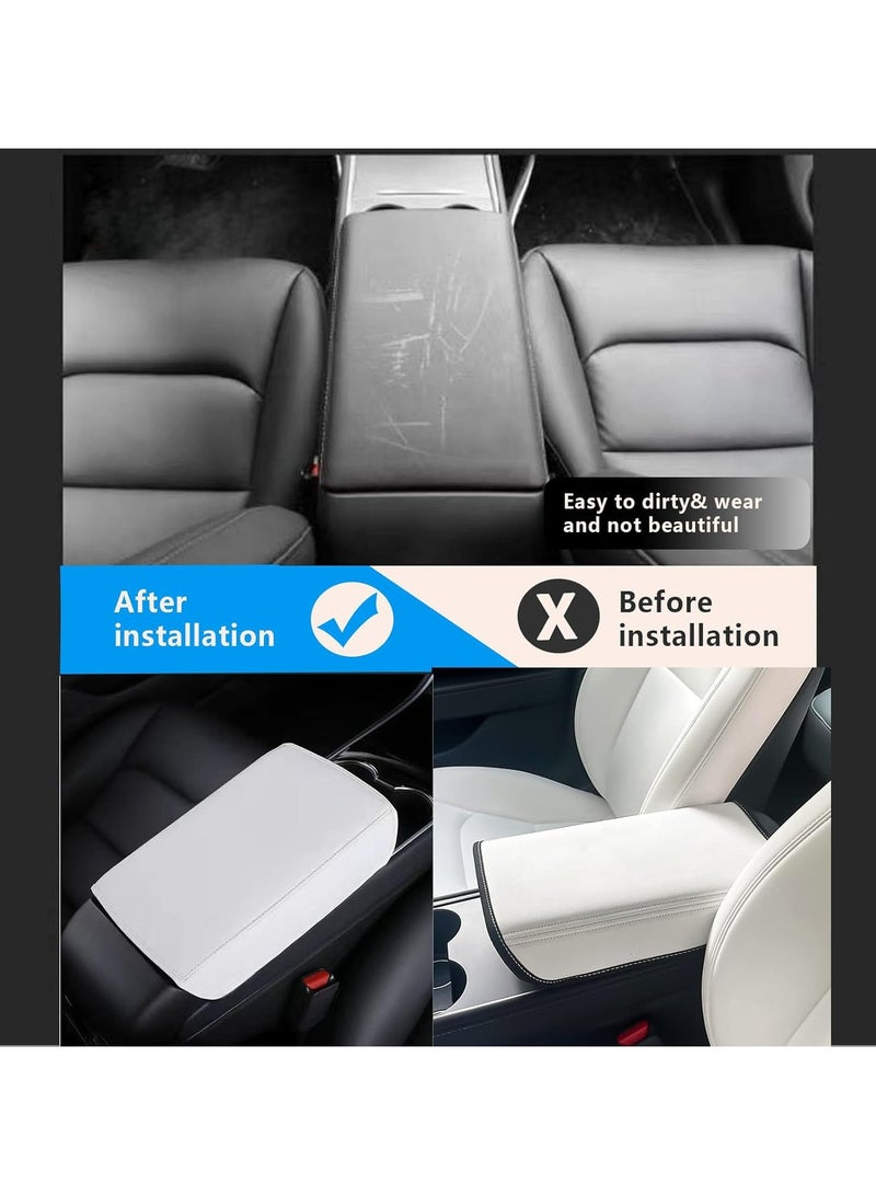 Generic Tesla Model 3  Y Leather Armrest Cover - Anti-Scratch Protector Pad, Console Box Cover (White, 2017-2024)  - Image 4