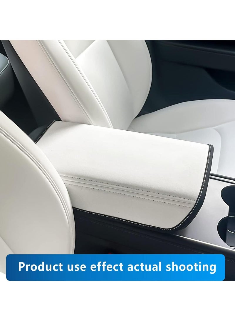 Generic Tesla Model 3  Y Leather Armrest Cover - Anti-Scratch Protector Pad, Console Box Cover (White, 2017-2024)  - Image 5