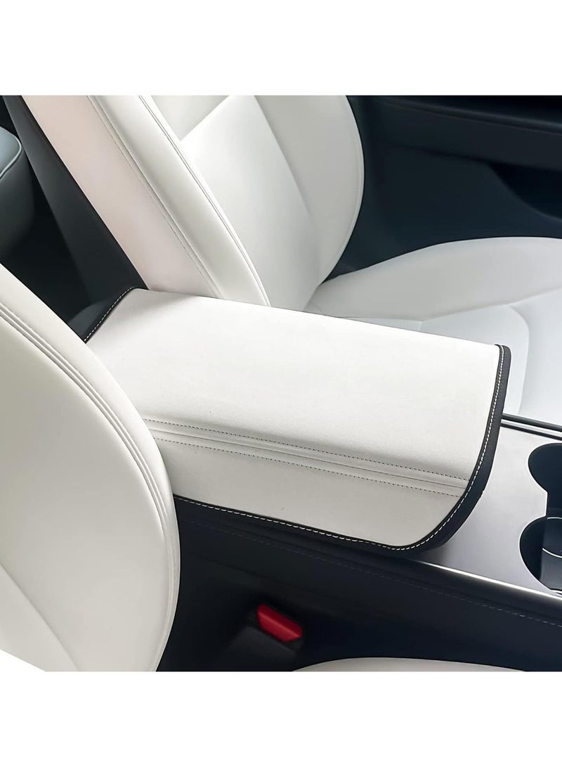 Generic Tesla Model 3  Y Leather Armrest Cover - Anti-Scratch Protector Pad, Console Box Cover (White, 2017-2024)  - Image 1