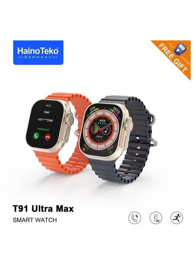 Haino Teko T91 Ultra Max Smart Watch | Largest Screen, Compass Feature, Waterproof, Dual Straps | Ideal for Outdoor Adventures & Fitness | Free Gift Included | Compatible with iOS & Android - Image 1
