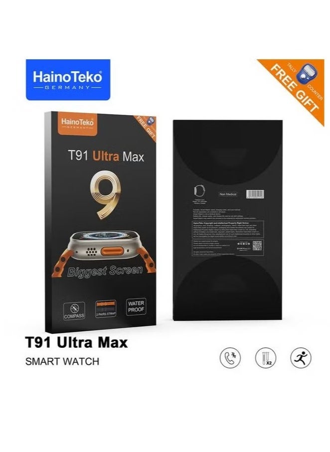 Haino Teko T91 Ultra Max Smart Watch | Largest Screen, Compass Feature, Waterproof, Dual Straps | Ideal for Outdoor Adventures & Fitness | Free Gift Included | Compatible with iOS & Android - Image 2