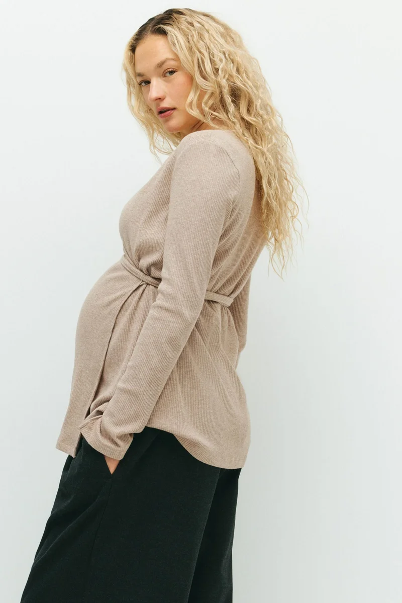 H&M  MAMA Ribbed wrap top for Women | Best Price UAE