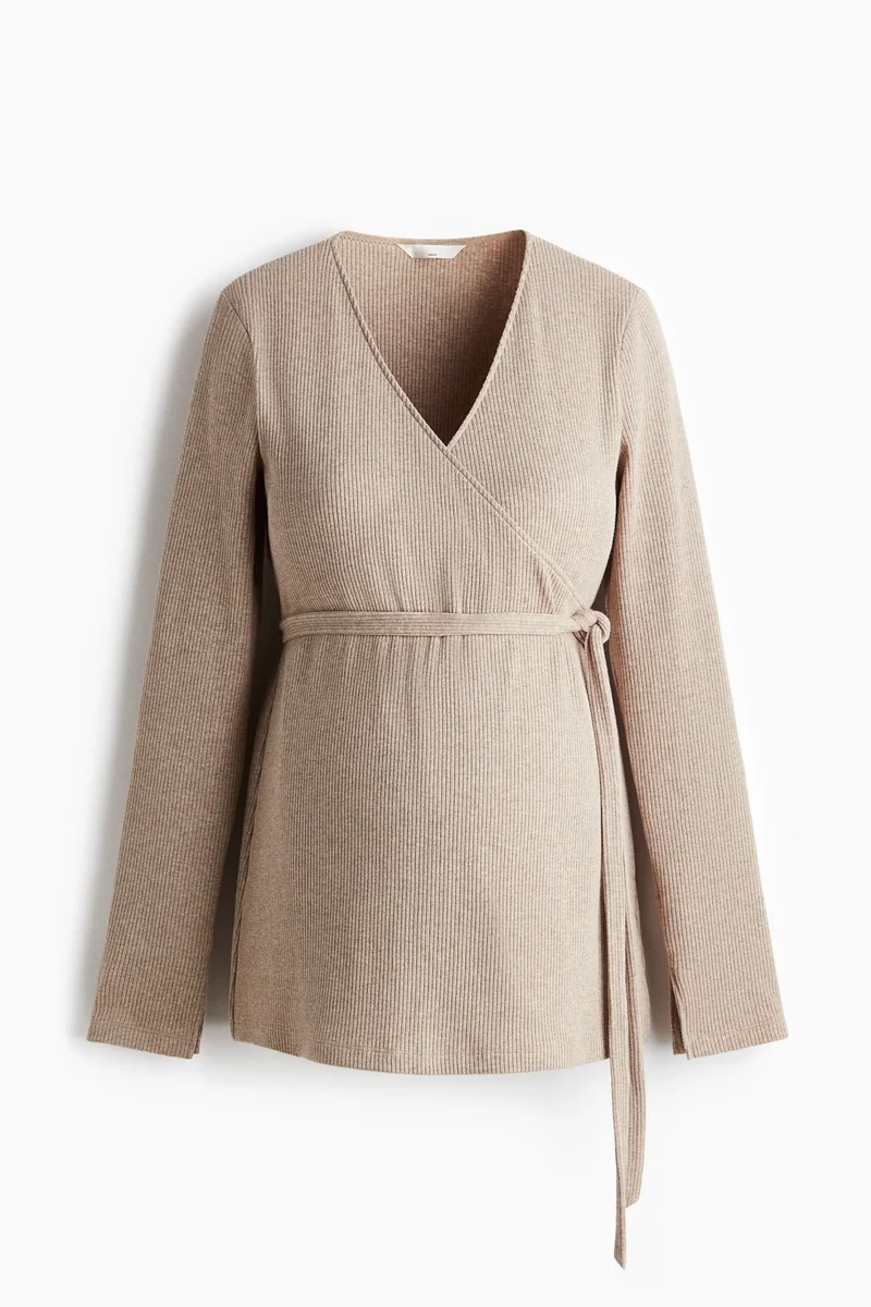 H&M  MAMA Ribbed wrap top for Women | Best Price UAE
