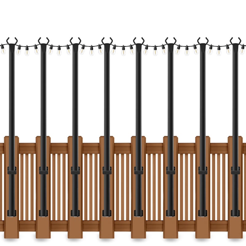 AHRLHR 8 Pack String Light Poles for Deck5 Ft String Light Poles for Outside with Fixing ClipsMetal Poles for Outdoor String Lights Hanging Light Poles for Fence Garden Backyard Wall Bistro 8 Pack 5FT - Image 2