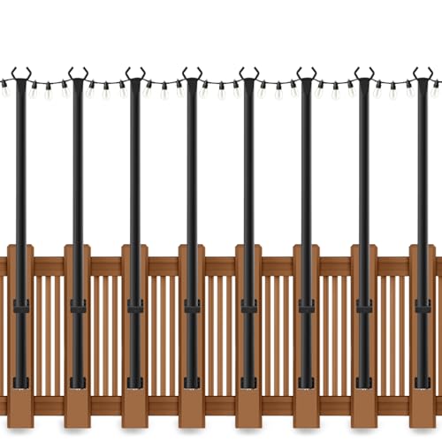AHRLHR 8 Pack String Light Poles for Deck5 Ft String Light Poles for Outside with Fixing ClipsMetal Poles for Outdoor String Lights Hanging Light Poles for Fence Garden Backyard Wall Bistro 8 Pack 5FT - Image 1