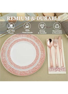 MIXDE 175-Piece Party Supplies Party Tableware Party Disposable Plastic Cutlery Set, Party Supplies Plate, Spoon,Cup,Cutlery-25 Guests (Rose Gold)  - Image 3