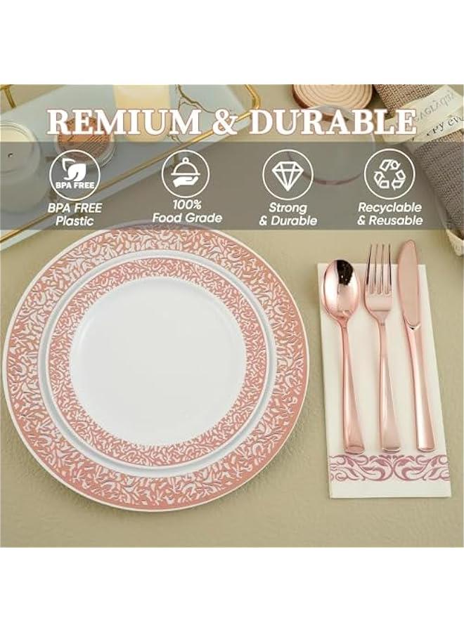 MIXDE 175-Piece Party Supplies Party Tableware Party Disposable Plastic Cutlery Set, Party Supplies Plate, Spoon,Cup,Cutlery-25 Guests (Rose Gold) - Image 3