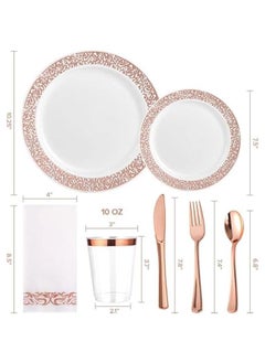 MIXDE 175-Piece Party Supplies Party Tableware Party Disposable Plastic Cutlery Set, Party Supplies Plate, Spoon,Cup,Cutlery-25 Guests (Rose Gold)  - Image 2