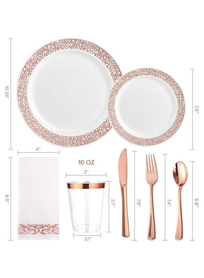 MIXDE 175-Piece Party Supplies Party Tableware Party Disposable Plastic Cutlery Set, Party Supplies Plate, Spoon,Cup,Cutlery-25 Guests (Rose Gold) - Image 2