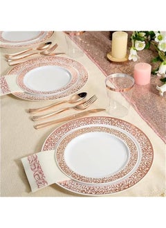 MIXDE 175-Piece Party Supplies Party Tableware Party Disposable Plastic Cutlery Set, Party Supplies Plate, Spoon,Cup,Cutlery-25 Guests (Rose Gold)  - Image 5
