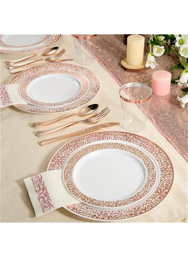 MIXDE 175-Piece Party Supplies Party Tableware Party Disposable Plastic Cutlery Set, Party Supplies Plate, Spoon,Cup,Cutlery-25 Guests (Rose Gold) - Image 5