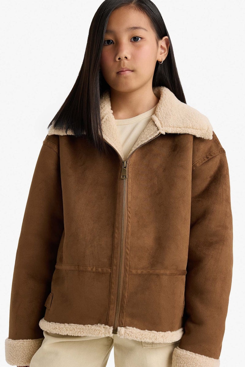 DeFacto Girl Plush Lined Zippered Jacket - Image 1