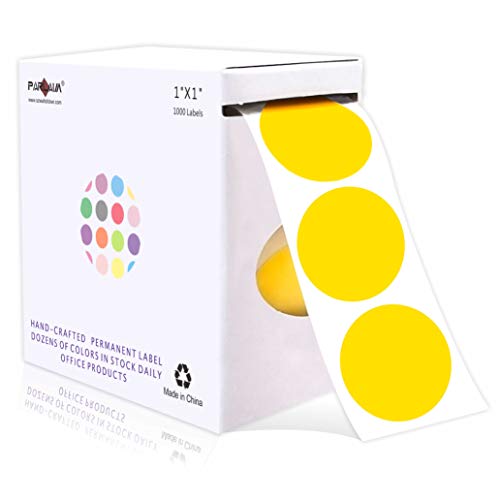 PARLAIM 1 Inch Round Permanent Adhesive Color-Code Dot Stickers,1000 per Roll dots Label Dispenser Box (Yellow) - Image 1