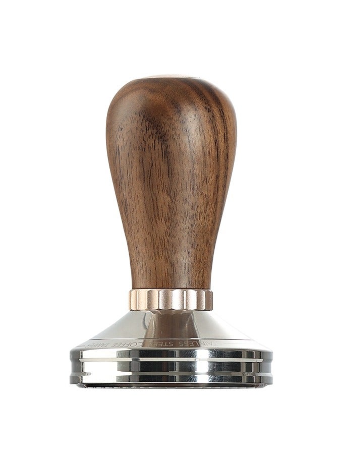 زيروهيرو مكبس الإسبريسو ZeroHero 58 مم - مكبس قهوة احترافي من فئة الباريستا - سلسلة المكبس الكلاسيكي المصنوع من الفولاذ المقاوم للصدأ، أداة ضغط القهوة بمقبض من الخشب الصلب، والفولاذ المقاوم للصدأ، بلون فضي وخشب الجوز. - Image 1