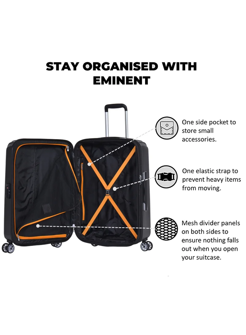 Eminent Black Hard Case Travel Bag Makrolon Polycarbonate Luggage Trolley Lightweight Expandable Zipper Suitcase 4 Quiet Wheels With TSA Lock KG82 Black  | Best Price UAE