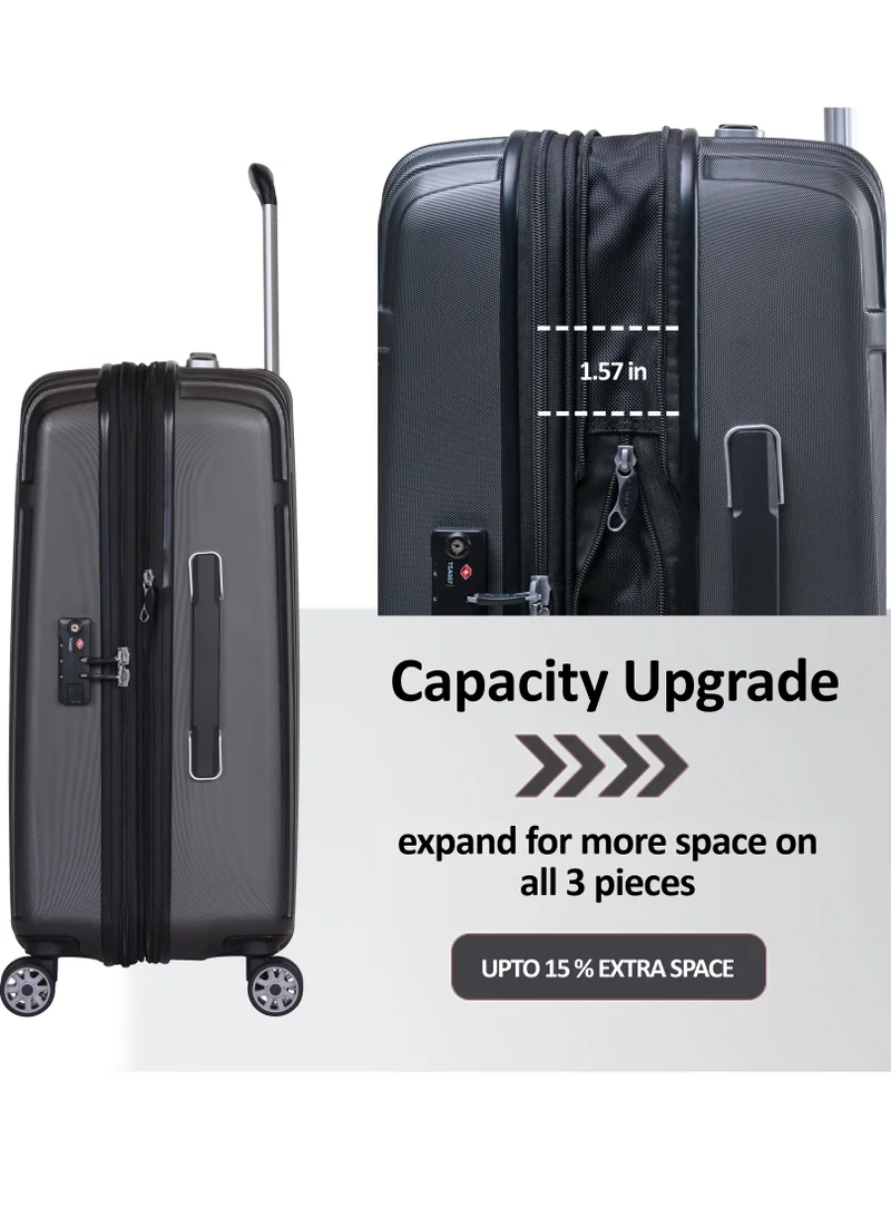 Eminent Black Hard Case Travel Bag Makrolon Polycarbonate Luggage Trolley Lightweight Expandable Zipper Suitcase 4 Quiet Wheels With TSA Lock KG82 Black  | Best Price UAE