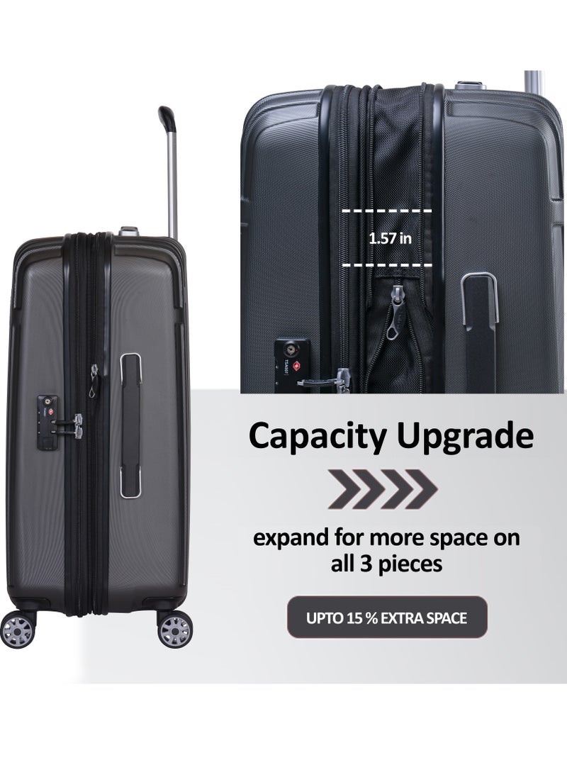 eminent - Hard Case Travel Bag Makrolon Polycarbonate Luggage Trolley Lightweight Expandable Zipper Suitcase 4 Quiet Wheels With TSA Lock KG82 Black - Image 1