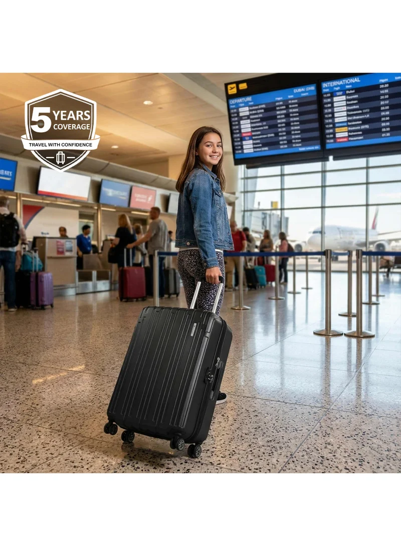 Eminent Hard Case Travel Bag Makrolon Polycarbonate Luggage Trolley Lightweight Expandable Zipper Suitcase 4 Quiet Wheels With TSA Lock KG82 Black