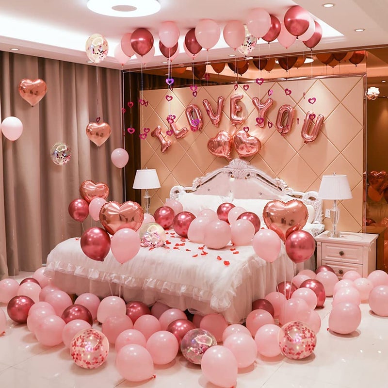 Lazybeee Valentines Day Balloons Kit, 95 Pack Rose Gold Pink Heart Balloons, I Love You Balloons for Anniversary Mothers Day Wedding Romantic Decorations Special Night - Image 5