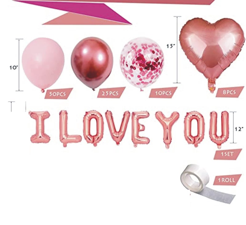 Lazybeee Valentines Day Balloons Kit, 95 Pack Rose Gold Pink Heart Balloons, I Love You Balloons for Anniversary Mothers Day Wedding Romantic Decorations Special Night - Image 2