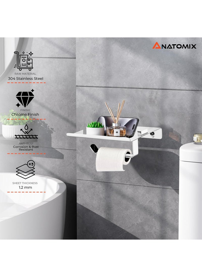 ANATOMIX Anatomix Mobile Stainless Steel Toilet Paper Holder Tissue Paper Roll Holder with Phone Stand for BathroomToilet Tissue Roll Holder Pack 1 Wall Mounted  - Image 2