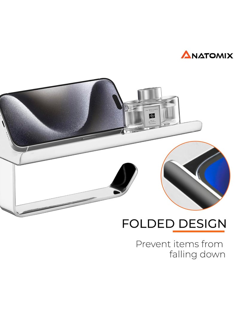 ANATOMIX Anatomix Mobile Stainless Steel Toilet Paper Holder Tissue Paper Roll Holder with Phone Stand for BathroomToilet Tissue Roll Holder Pack 1 Wall Mounted  - Image 4
