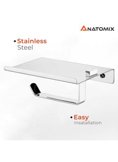 ANATOMIX Anatomix Mobile Stainless Steel Toilet Paper Holder Tissue Paper Roll Holder with Phone Stand for BathroomToilet Tissue Roll Holder Pack 1 Wall Mounted  - Image 3
