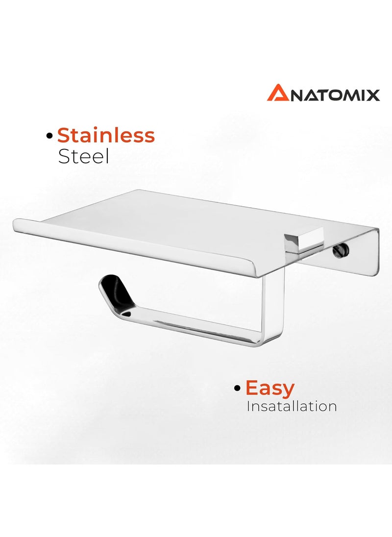 ANATOMIX Anatomix Mobile Stainless Steel Toilet Paper Holder Tissue Paper Roll Holder with Phone Stand for BathroomToilet Tissue Roll Holder Pack 1 Wall Mounted  - Image 3