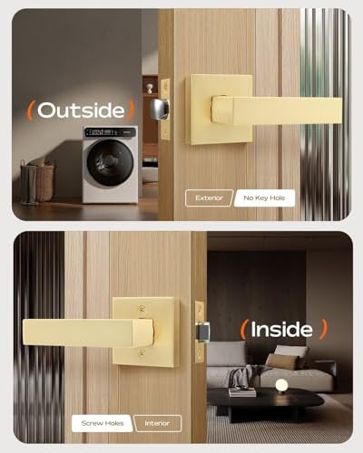 Leydebong 4 Pack Brushed Gold Passage Door Levers Door Knob Square Lever Non-Locking Lever Set Interior Keyless Door Handles Door Lock Doorknobs for Hallway Closet - Image 3
