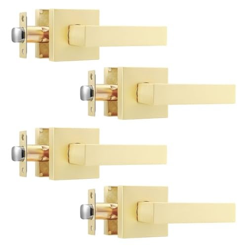 Leydebong 4 Pack Brushed Gold Passage Door Levers Door Knob Square Lever Non-Locking Lever Set Interior Keyless Door Handles Door Lock Doorknobs for Hallway Closet - Image 1