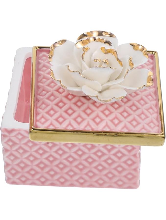 Pink Ceramic Jewelry Holder Box Storage for Earrings Rings and Charms - Image 1