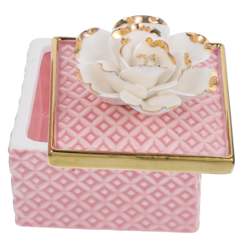 Pink Ceramic Jewelry Holder Box Storage for Earrings Rings and Charms - Image 2