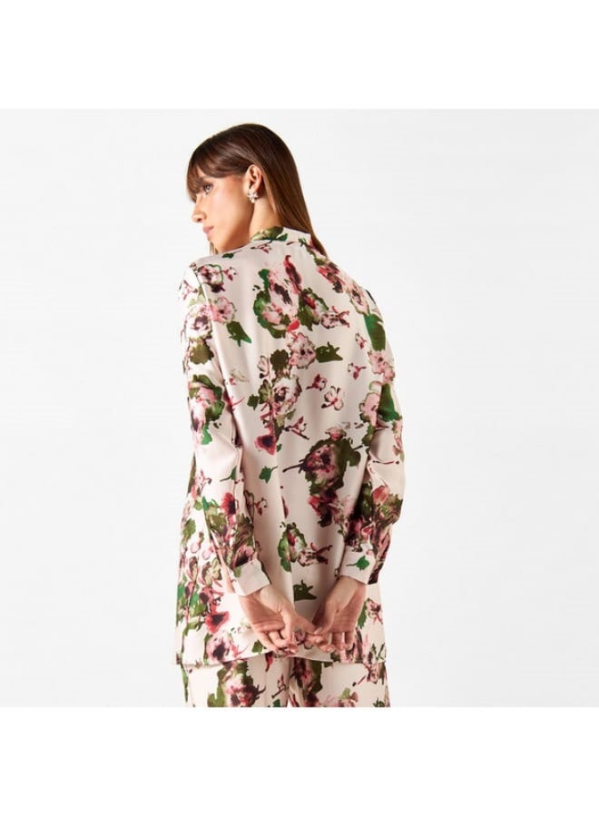2Xtremz 2Xtremz All-Over Floral Print Shirt with Pussy Bow Neck and Long Sleeves  - Image 1