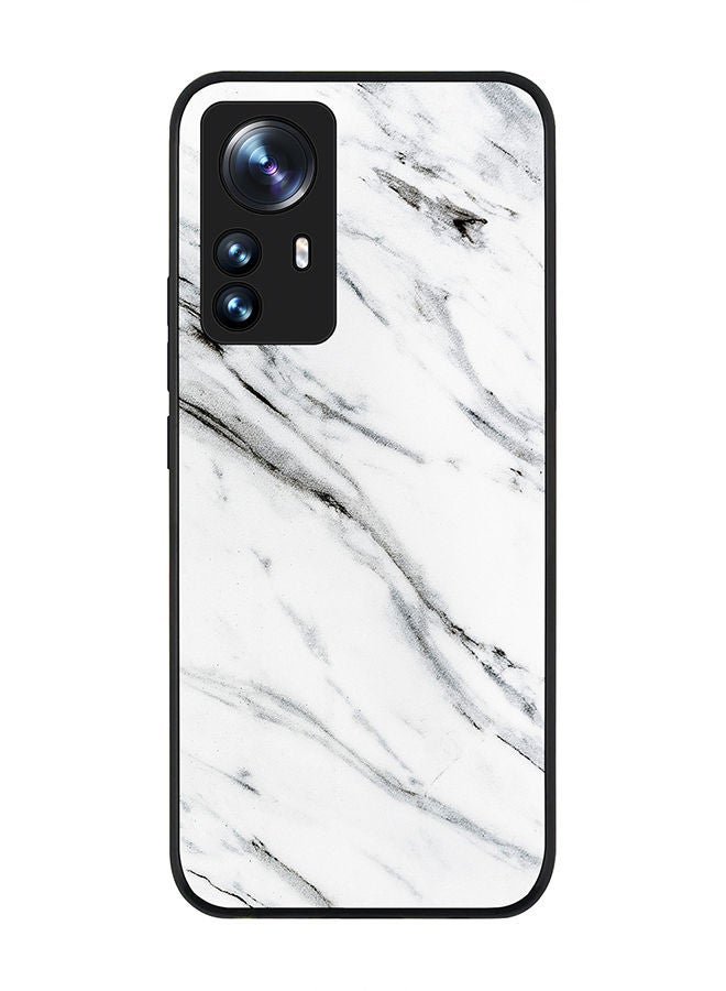 Stylizedd Rugged Black edge case for Xiaomi 12 Pro Slim fit Soft Case Flexible Rubber Edges Anti Drop TPU Gel Thin Cover - Marble Print Grey White - Image 1