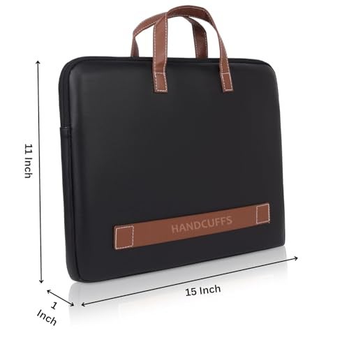 Handcuffs Envelope Sleeve for MacBook Pro 14 Inch | Solid Space Lightweight Faux Leather Case with Handle for Laptops & iPads | Sleek Design Durable & Water Resistant (Black) - Image 2
